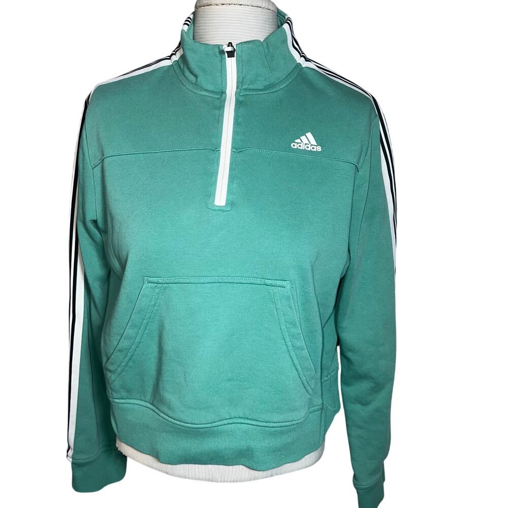 Adidas green 3/4 Zip Pullover cropped Sweatshirt  Women’s size small